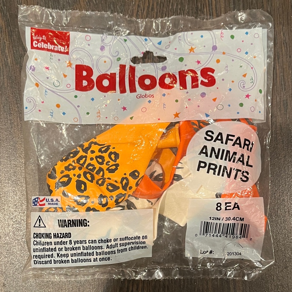 NWT Unique Safari Animal Leopard Tiger Print Balloons- Orange White Yellow Black